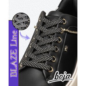 Шнурки для обуви BOJA (BLAZE Line), плоские, черные светоотражающие, 120 см, для кроссовок; ботинок; кед; бутсов; сапог, НЕ эластичные; НЕ резиновые; НЕ силиконовые; без фиксаторов