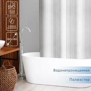 Штора для ванны «Полоска», 180180 см, полиэстер, цвет белый