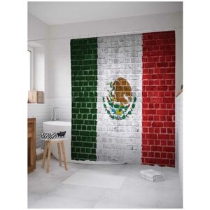 Штора водоотталкивающая для ванной, занавеска в ванную комнату тканевая JoyArty "Флаг и герб Мексики", 180х200 см
