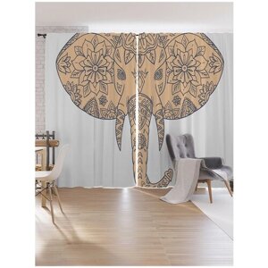 Шторы под лён JoyArty "Цветочный слон", серия Oxford DeLux, 340х265 см