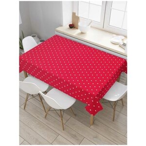 Скатерть прямоугольная JoyArty на кухонный стол "Белый горошек на красном фоне" из оксфорда, 180x145 см