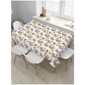 Скатерть прямоугольная JoyArty на кухонный стол "Черепа в цветах" из оксфорда, 120x145 см