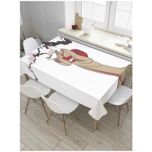 Скатерть прямоугольная JoyArty на кухонный стол "Гейша у ветки сакуры" из оксфорда, 180x145 см