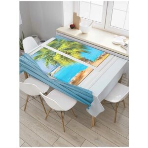 Скатерть прямоугольная JoyArty на кухонный стол "Морская пальма за окном" из оксфорда, 180x145 см