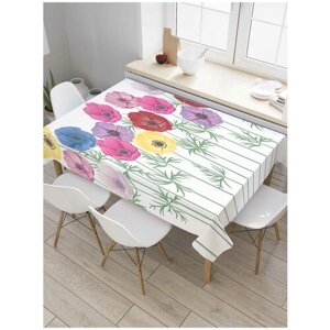 Скатерть прямоугольная JoyArty на кухонный стол "Разноцветные цветы" из оксфорда, 120x145 см