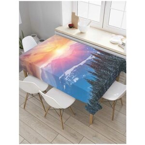 Скатерть прямоугольная JoyArty на кухонный стол "Солнце за далекими горами" из оксфорда, 180x145 см