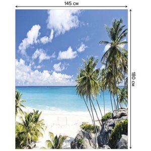Скатерть прямоугольная JoyArty "Тропический пляж" из сатена, 180x145 см