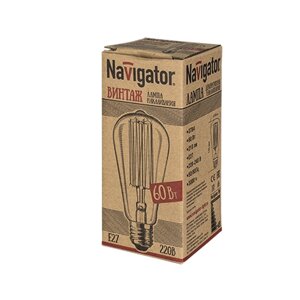 Стандартная лампа накаливания Navigator ST64 60Вт 230В E27 Ретро Эдисон