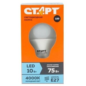 Старт Лампочка LEDGLSE27 10W40, Холодный белый свет, 10 Вт, Светодиодная