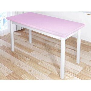 Стол кухонный Классика из массива сосны, столешница розового цвета 40 мм и белые ножки, 130х60х75 см