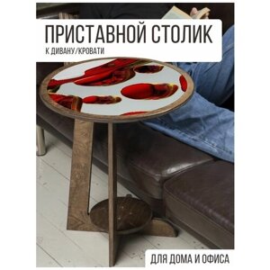 Столик приставной круглый, цвет венге, с рисунком структура - 299