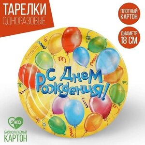 Страна Карнавалия Тарелка одноразовая бумажная "С днем рождения" воздушные шары (набор 6 шт)