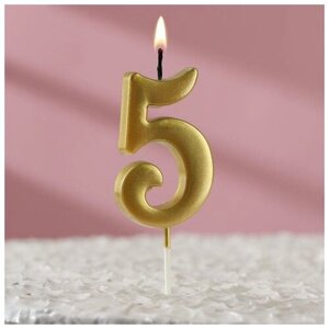 Свеча в торт цифра "5", 5,5х3 см, золото