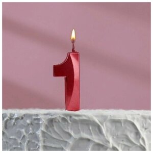 Свеча в торт на шпажке "Грань", цифра "1", 5 х 3,5 см, красная