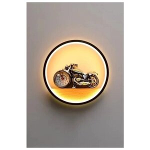 Светильник настенный, Бра Kalwinwood, мотоцикл с часами, LED, теплый свет
