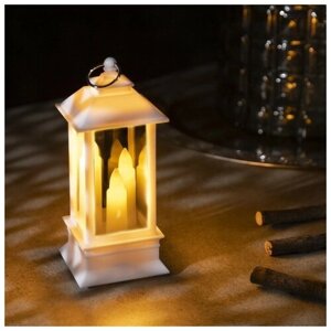 Светодиодная фигура «Белый фонарь со свечками» 5.5 13 5.5 см, пластик, батарейки AG13х3, свечение тёплое белое