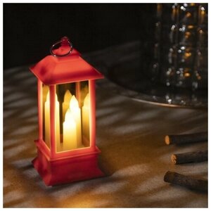 Светодиодная фигура «Красный фонарь со свечками» 5.5 13 5.5 см, пластик, батарейки AG13х3, свечение тёплое белое