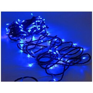 Светодиодная гирлянда 100 синих LED ламп 10 м, с мерцанием, черный ПВХ, соединяемая, IP44, BEAUTY LED