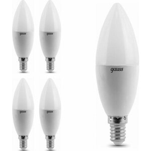 Светодиодная лампа Gauss Black 6.5W эквивалент 60W 3000K 520Лм E14 свеча (комплект из 4 шт.)