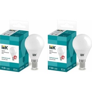 Светодиодная лампа IEK ECO 9W эквивалент 75W 4000K 810Лм E14 шар (комплект из 2 шт)