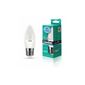 Светодиодная LED лампа Camelion Свеча E27 10W (840lm 220°4500K 4K матовая 107x38 пластик LED10-C35/845/E27 (упаковка 18 штук)