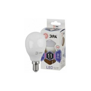 Светодиодная LED лампа ЭРА стандарт шар P45 E14 11W (880lm) 6000K 6K 2608 (упаковка 14 штук)