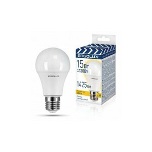 Светодиодная LED лампа Ergolux ЛОН A60 E27 15W (1220lm 270°3000K 2K матовая 112x60 пластик/алюм. LED-A60-15W-E27-3K (упаковка 16 штук)