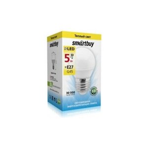 Светодиодная LED лампа Smartbuy шар G45 E27 5W (350lm) 3000K 2K матовая пластик SBL-G45-05-30K-E27 (упаковка 18 штук)