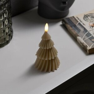 Светодиодная свеча «Ёлка бежевая» 8 14.5 8 см, воск, батарейка CR2032, свечение тёплое белое