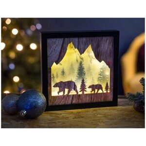 Светящаяся декорация лесная семья - медведи, 10 тёплых белых LED-огней, 3x20x20, таймер, батарейки, Kaemingk 483675-медв