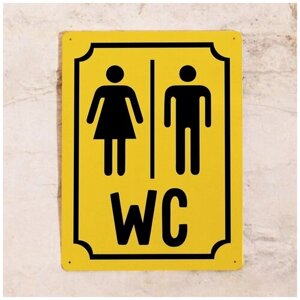 Табличка для туалета М+Ж WC (Желтый), металл, 30Х40 см
