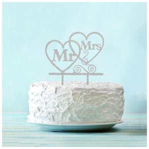 Топпер в торт Mr&Mrs, цвет серебряный
