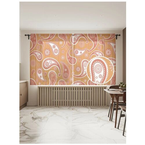 Тюль для кухни и спальни JoyArty "Лепесточные отростки", 2 полотна со шторной лентой шириной по 145 см, высота 180 см.