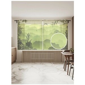 Тюль для кухни и спальни JoyArty "Широкие леса", 2 полотна со шторной лентой шириной по 145 см, высота 180 см.