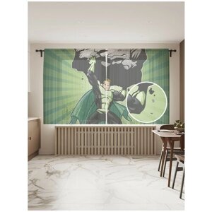Тюль для кухни и спальни JoyArty "Сила супермена", 2 полотна со шторной лентой шириной по 145 см, высота 180 см.