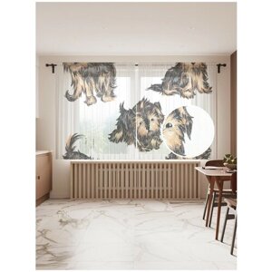 Тюль для кухни и спальни JoyArty "Собачка-друг", 2 полотна со шторной лентой шириной по 145 см, высота 180 см.