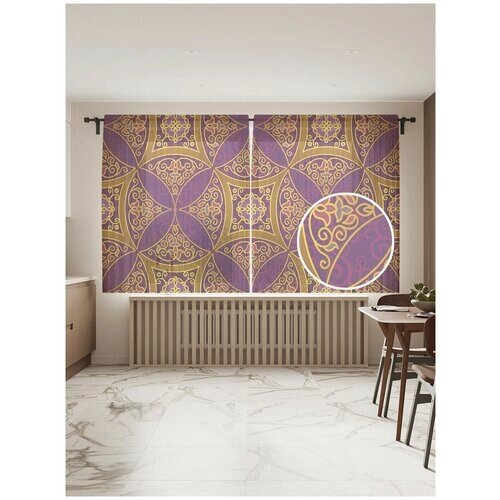 Тюль для кухни и спальни JoyArty "Стежки на орнаментах", 2 полотна со шторной лентой, 145x180 см.
