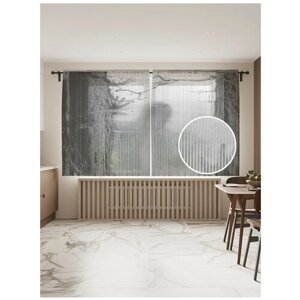 Тюль для кухни и спальни JoyArty "Тень призрака", 2 полотна со шторной лентой шириной по 145 см, высота 180 см.