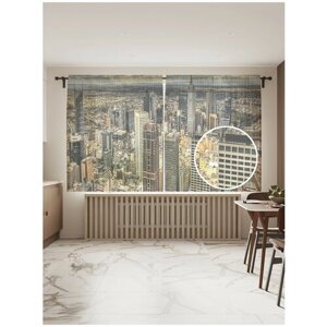 Тюль для кухни и спальни JoyArty "Урбанизация Нью-Йорка", 2 полотна со шторной лентой шириной по 145 см, высота 180 см.