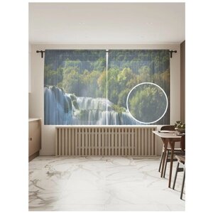 Тюль для кухни и спальни JoyArty "Водопад на склоне", 2 полотна со шторной лентой шириной по 145 см, высота 180 см.