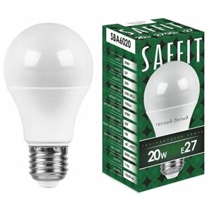 Упаковка светодиодных ламп 10 шт. Saffit Лампочка светодиодная Saffit 20Вт 230V E27 2700K A60 SBA6020, 55013, E27, A60, 20 Вт, 2700 К