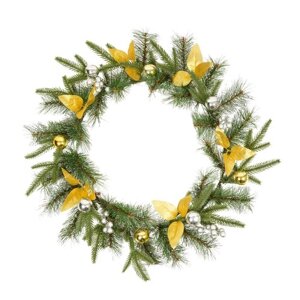 Венок новогодний с золотыми листьями SXLT Company, 60 см