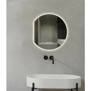 Зеркало для ванной с часами Eclipse 100*90 круглое с левым срезом с нейтральной LED-подсветкой