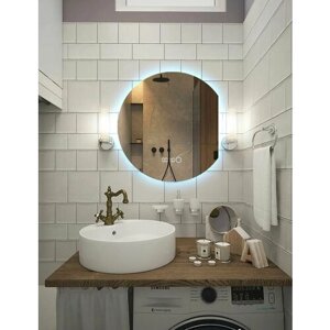 Зеркало для ванной с часами Eclipse 80*70 круглое с правым срезом с холодной LED-подсветкой