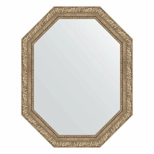 Зеркало настенное Polygon EVOFORM в багетной раме виньетка античное серебро, 75х95 см, для гостиной, прихожей, спальни и ванной комнаты, BY 7152