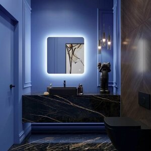 Зеркало с подсветкой наполи 80х80 см для ванной холодный белый свет 6000К сенсорное управление