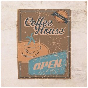 Жестяная табличка Coffee house, металл, 20х30 см