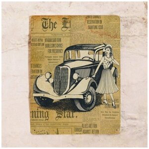 Жестяная табличка Девушка и автомобиль, металл, 30Х40 см