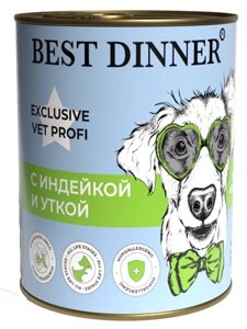 Best Dinner Vet Profi Hypoallergenic консервы для собак профилактика пищевой аллергии (Индейка и утка, 340 г.)