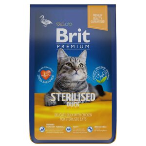 Brit Premium Cat Sterilised для стерилизованных кошек и кастрированных котов (Утка, 8 кг.)